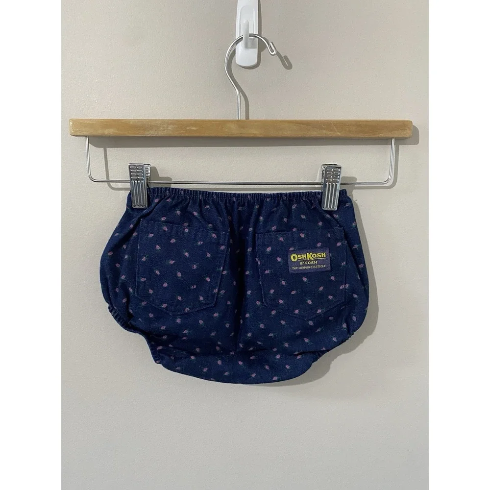 Osh Kosh Denim Bottoms Toddler LARGE Floral Print Sailor Buttons Pockets Bubble‎